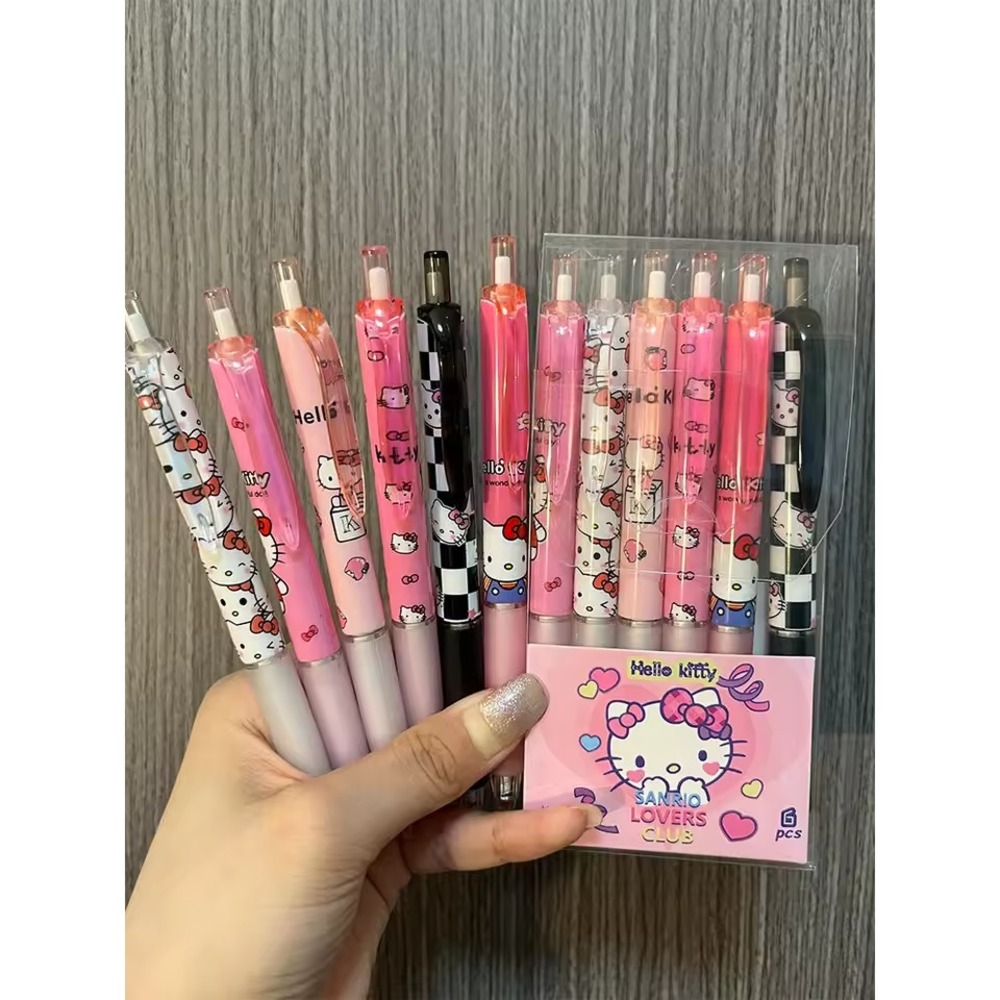 6Pcs Sanrio Hello Kitty Kuromi Gel Pen Set 0.5mm Black Ink Stationery NWT